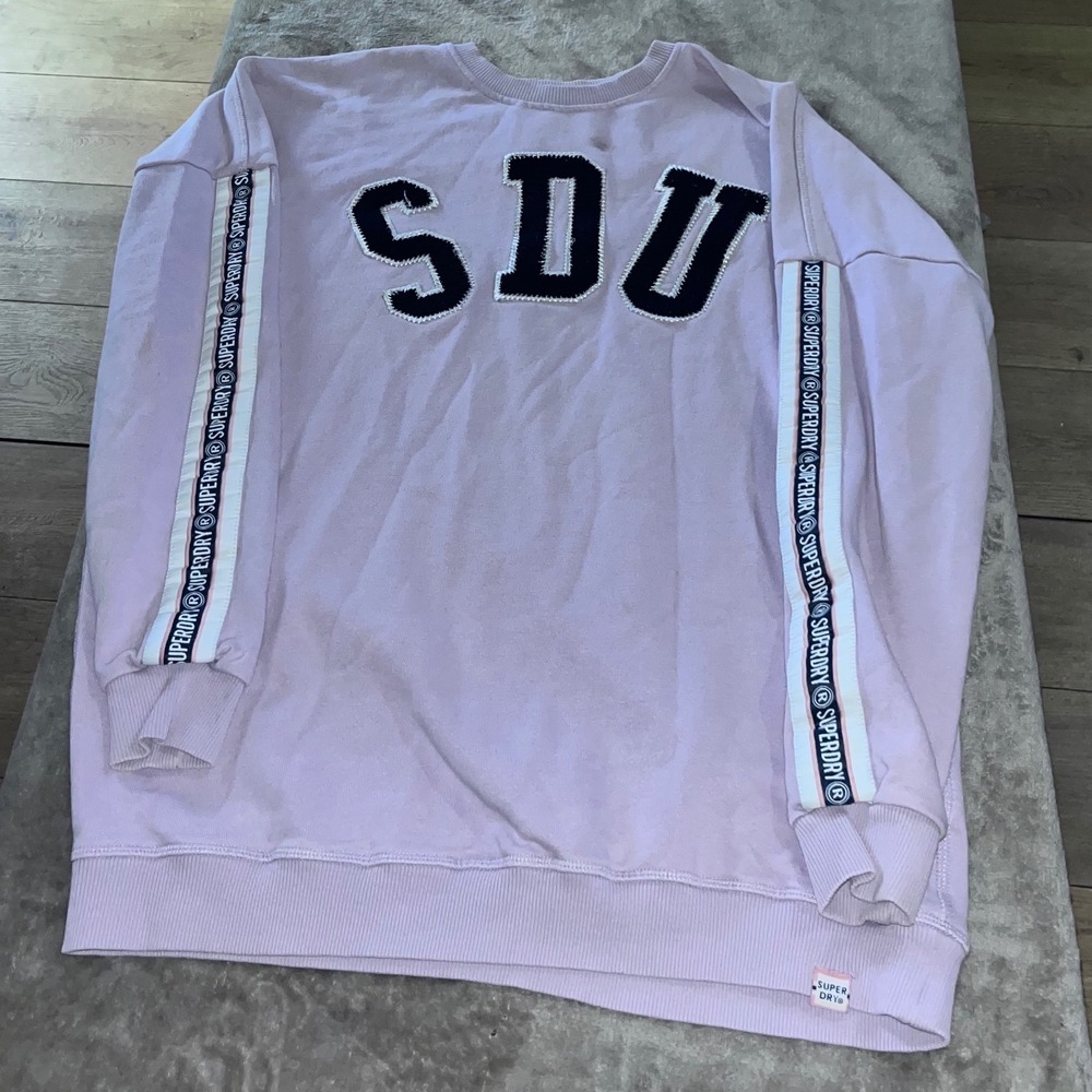 Superdry Women Lavender Purple SDU Chenille Patch Logo Tape Sweatshirt EU 38